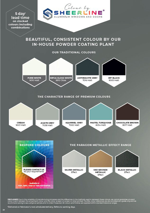 Sheerline aluminium roof lantern colour chart